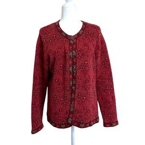 Nomadic Traders Womens Cardigan Red Button-Up Sweater Ramie Cotton Size L